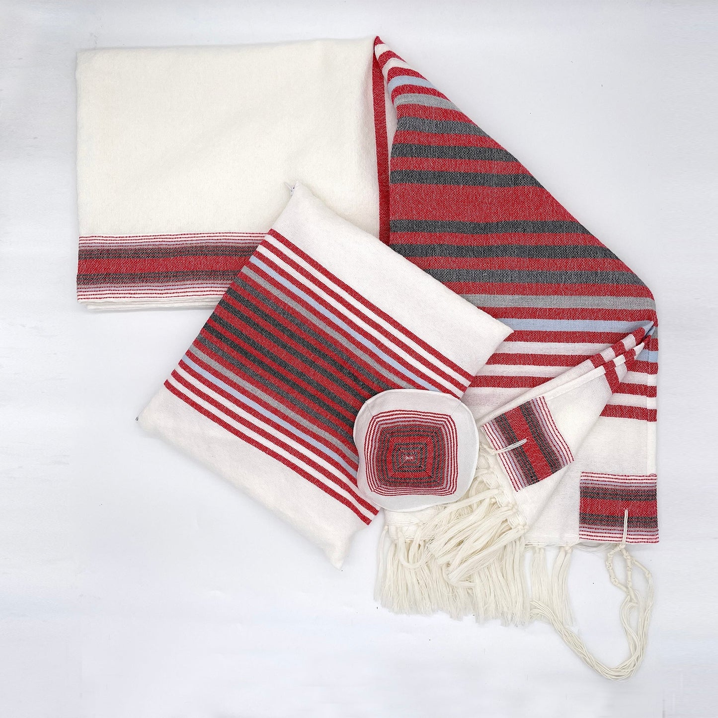 Ron - Wool Tallit - Red and Black Stripes