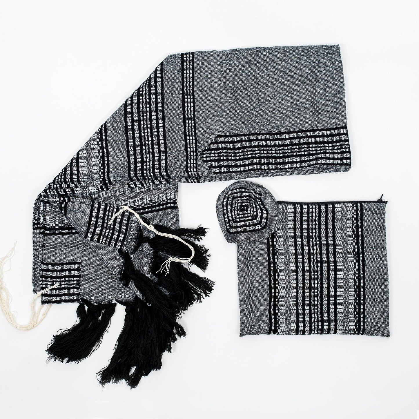 Yoel - Wool Tallit - Black and Grays on Gray