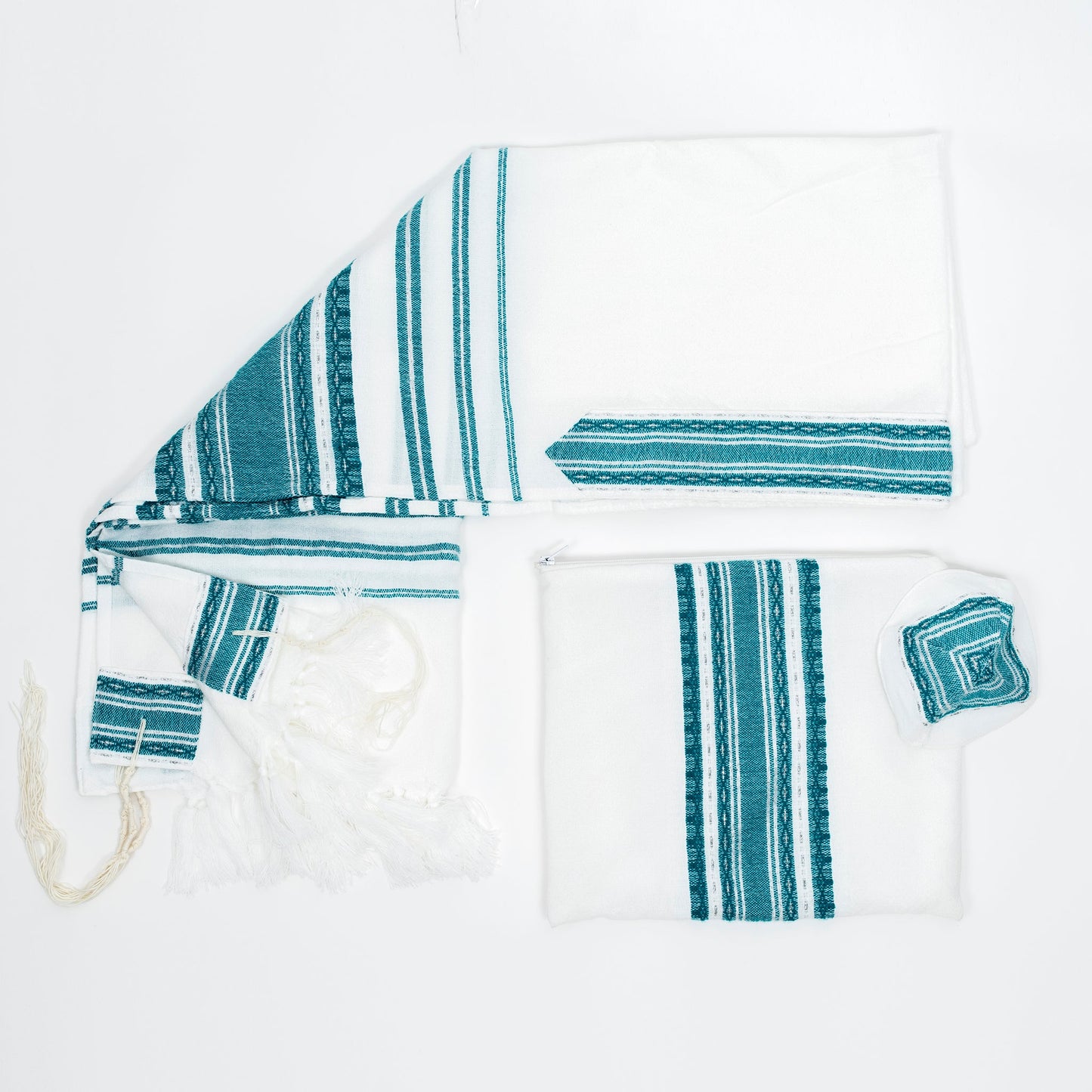 Samuel - Wool Tallit - Turquoise and Silver