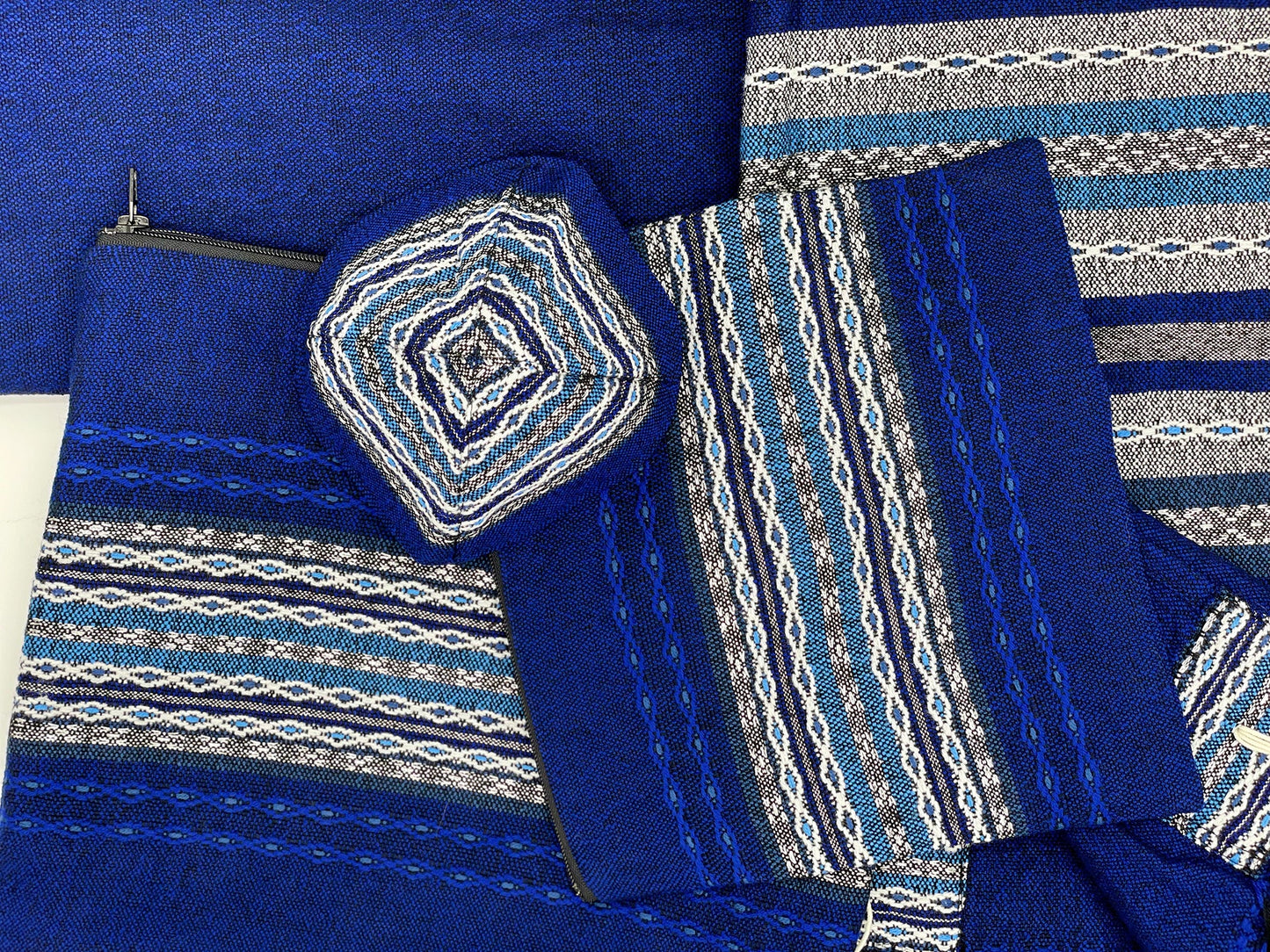 Gabrieli Premium - Wool Tallit - Shades of Blue with Silver on Blue