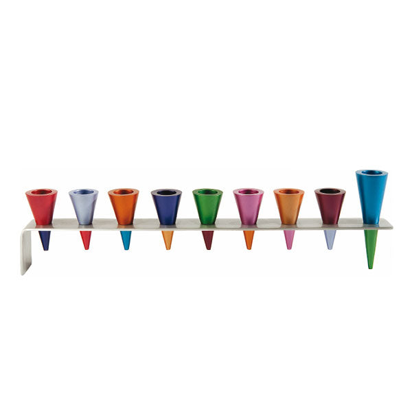 Hanukkah Menorah - Metal Strip + Cone - Multicolor