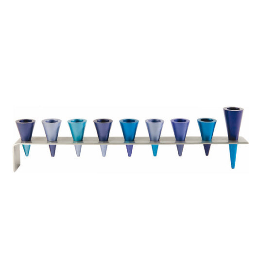 Hanukkah Menorah - Metal Strip + Cone - Blue