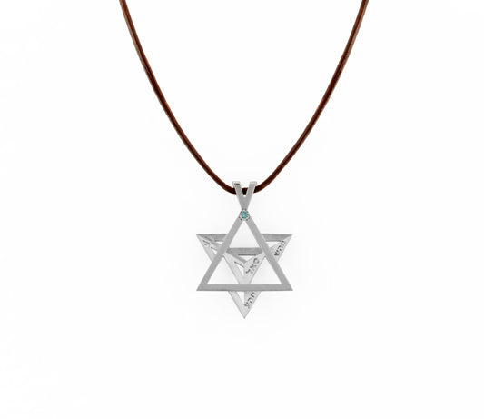 Merkavah Pendant set with Blue Colored Diamond and Decorated with Black Rhodium - Chaya & Raphael's Galleries