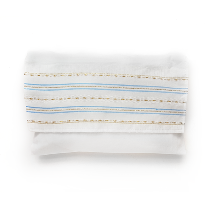 Elia - Cotton Tallit - Flag blue and Gold on White