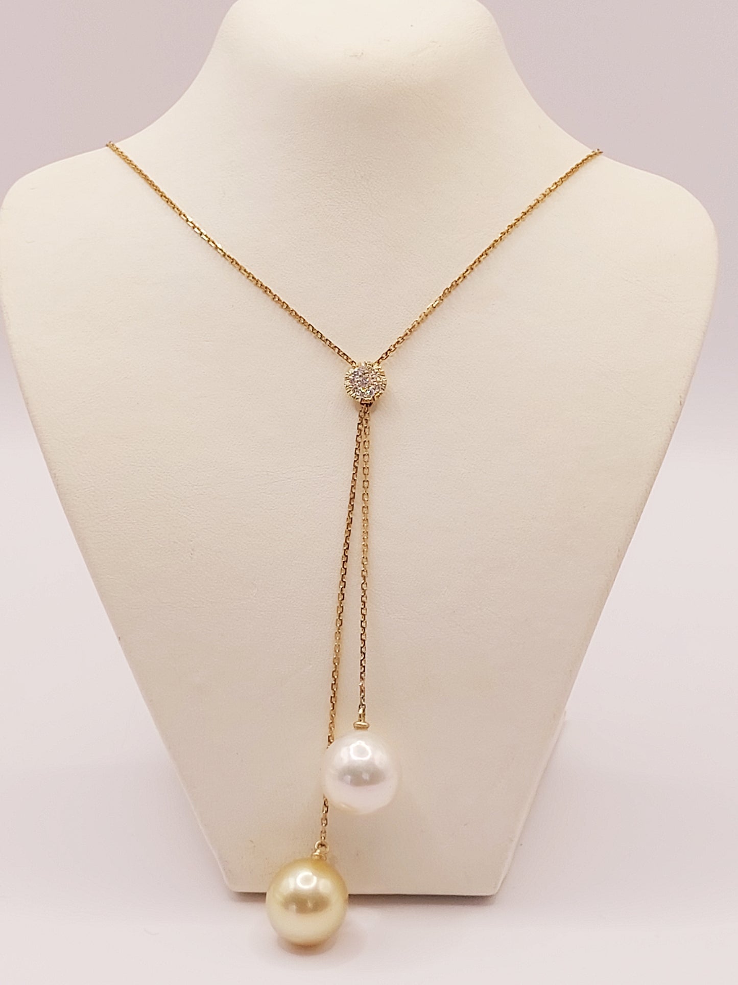 Golden & White South Sea Pearl with Diamonds Necklace
