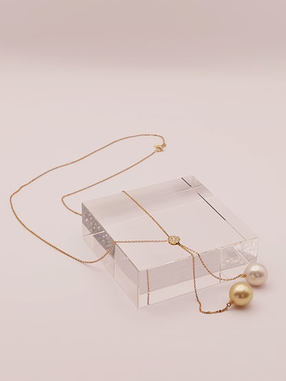 Golden & White South Sea Pearl with Diamonds Necklace