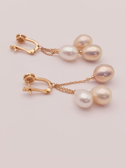 Long Freshwater and White South Pearl Earrings