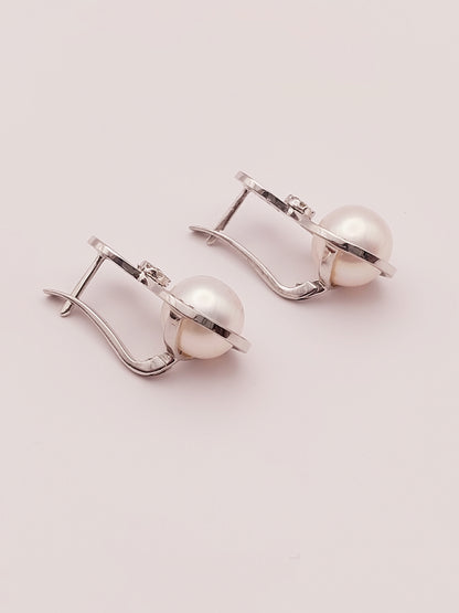 White South Pearl Infinity Earrings  with Diamonds