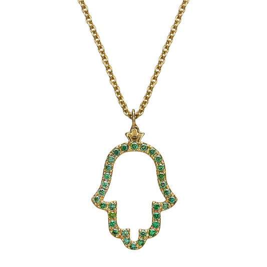 Hamsa Pendant set with Colored Green Diamonds - Chaya & Raphael's Galleries