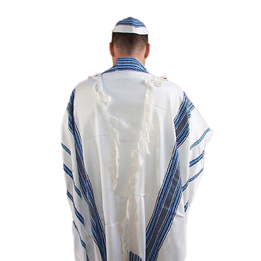 Adam - Cotton Tallit - Blues with Silver on White