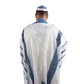 Adam - Cotton Tallit - Blues with Silver on White
