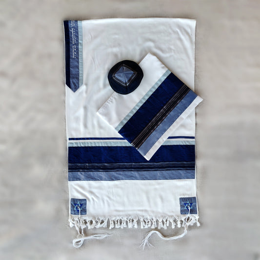 Elegant Gabrieli tallit - Blue on White