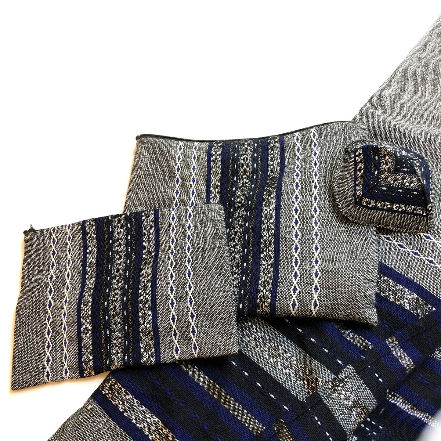 Gabrieli Premium - Wool Tallit - Blue & Silver on Gray