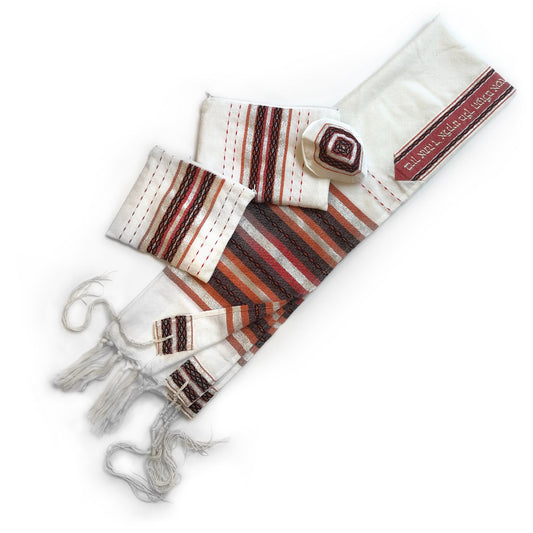 Gabrieli Premium - Wool Tallit - Red, Orange & Silver