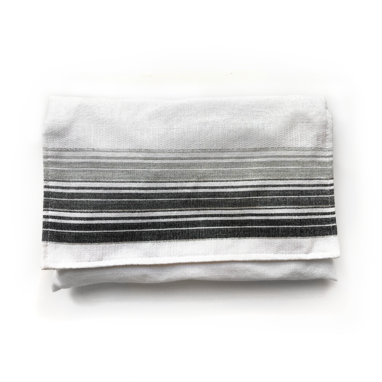 Ella - Cotton Tallit - Gray and Black Stripes with Silver on White