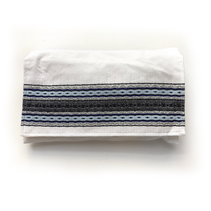 Adam - Cotton Tallit - Blues with Silver on White