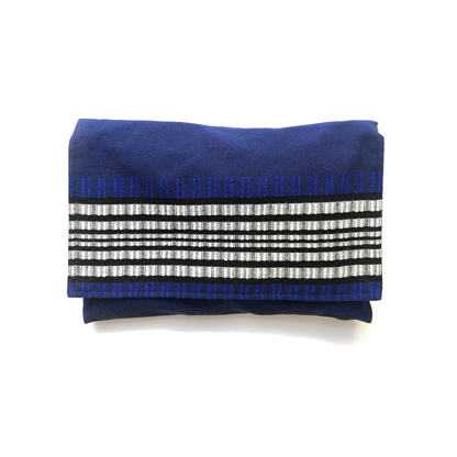 Yoel - Cotton Tallit - Grey and Black on Blue