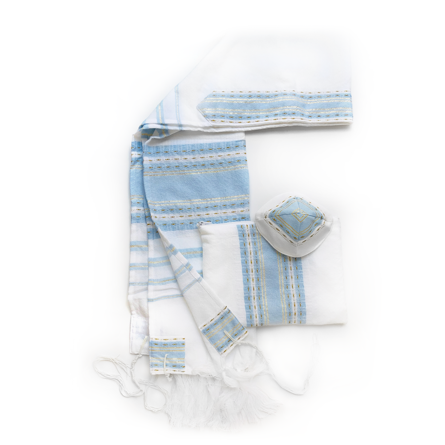 Samuel - Wool Tallit -Baby Blue with Gold