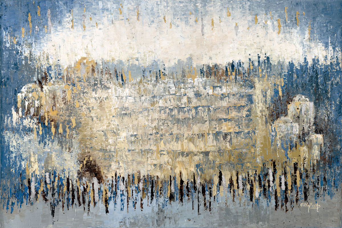 The Kotel in Silver and Blue Abstract - Chaya & Raphael's Galleries
