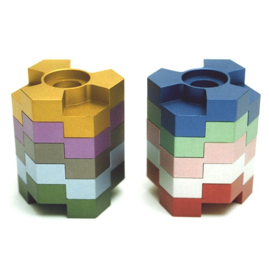 Menorah - Lego Stack Multi-color Reversible Menorah Candlesticks - Chaya & Raphael's Galleries