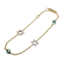 Necklace - 14K Star of David and Evil Eye Necklace - Chaya & Raphael's Galleries