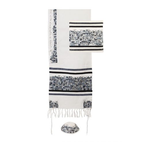 Tallit - Dense Embroidery - Jerusalem - Black/Gray - Chaya & Raphael's Galleries