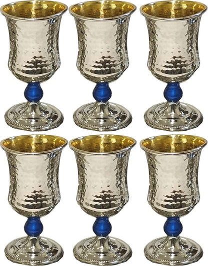 Kiddush Cup Hammered with Gold. Set of 6 small Cups (Various Colors) - Chaya & Raphael's Galleries