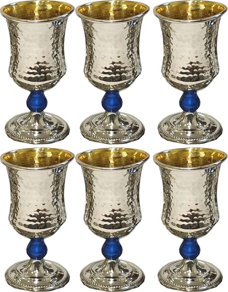 Kiddush Cup Hammered with Gold. Set of 6 small Cups (Various Colors) - Chaya & Raphael's Galleries