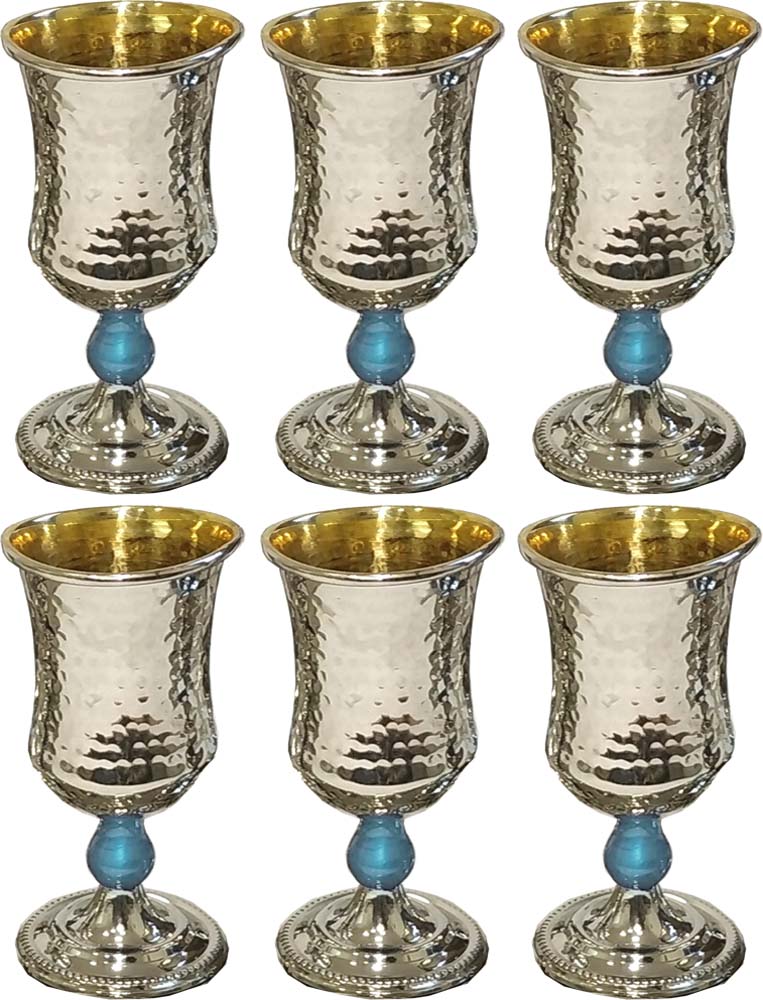 Kiddush Cup Hammered with Gold. Set of 6 small Cups (Various Colors) - Chaya & Raphael's Galleries