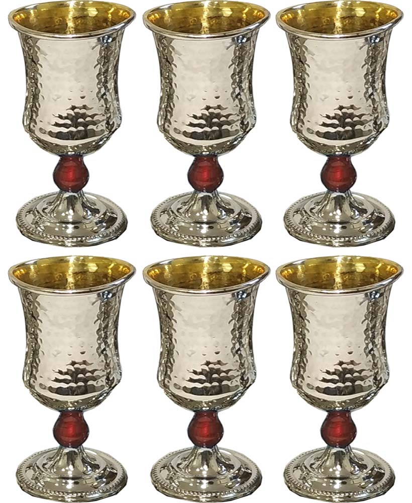 Kiddush Cup Hammered with Gold. Set of 6 small Cups (Various Colors) - Chaya & Raphael's Galleries