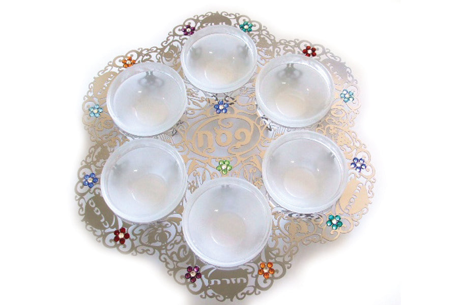 Seder Plate (Crystal) - Seven Species - Chaya & Raphael's Galleries