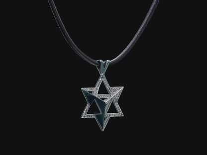 Merkavah Pendant set with Black Colored Diamond (Blackened)