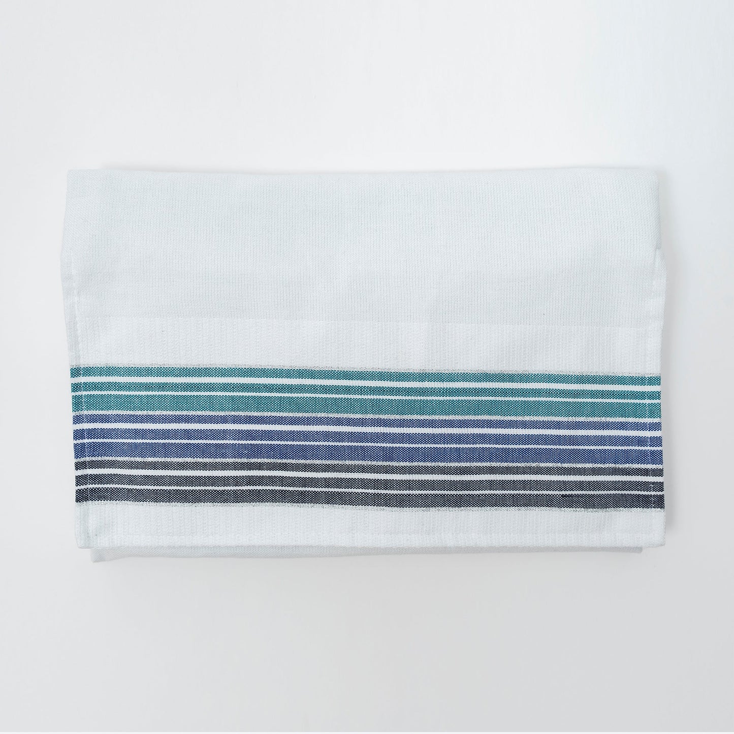 Ella - Cotton Tallit - Turquoise, Blue and Navy Stripes with Silver on White