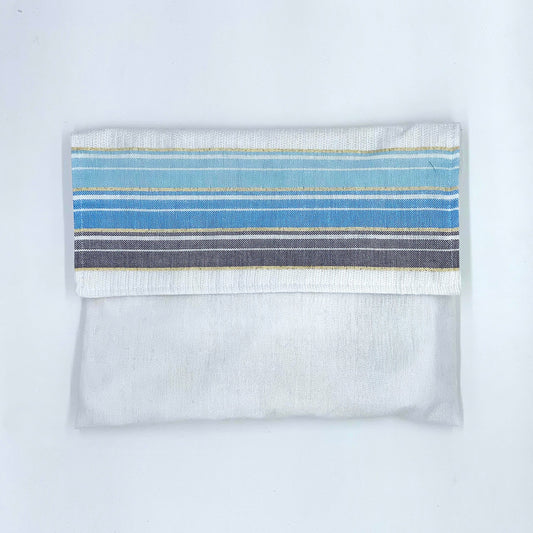 Ella - Silk Tallit  - Shades of Blue with Gold on White