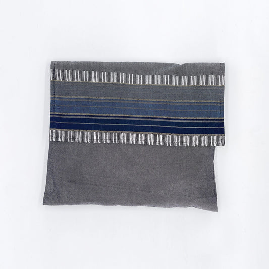 Ella - Silk Tallit- Blues with Gold on Gray
