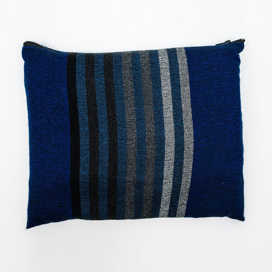 Gad - Wool Tallit - Grey scale Stripes on Blue