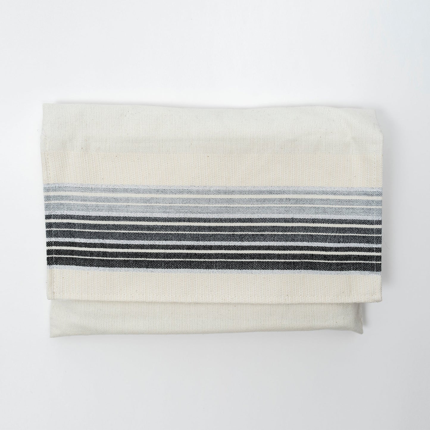 Ella - Cotton Tallit - Shades of Gray with Silver on Off-White