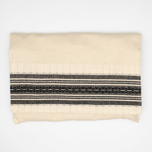 Elia - Cotton Tallit - Black with Silver on Off-White