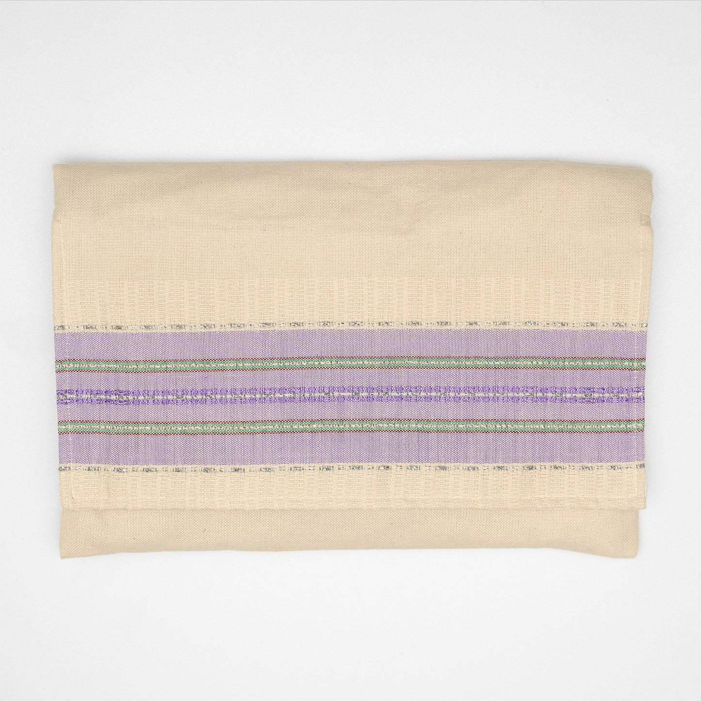 Elia - Silk Tallit - Lilac with Green, Bordeaux and silver on Off-White