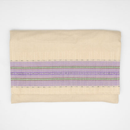 Elia - Silk Tallit - Lilac with Green, Bordeaux and silver on Off-White