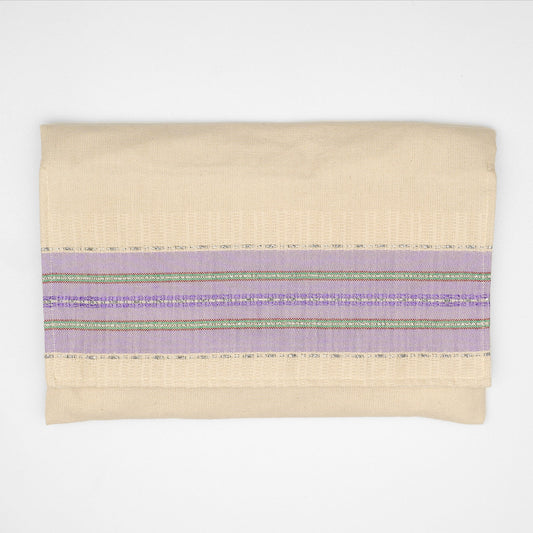 Elia - Silk Tallit - Lilac with Green, Bordeaux and silver on Off-White