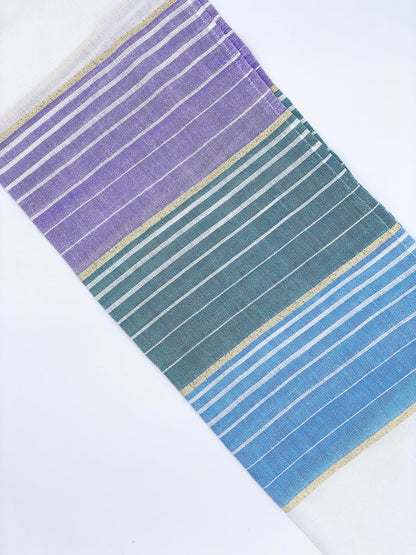 Ella - Silk Tallit  - Pastel Purple, Teal and blue with Gold on White