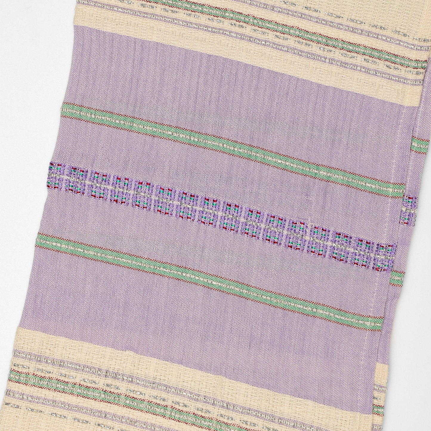 Elia - Silk Tallit - Lilac with Green, Bordeaux and silver on Off-White