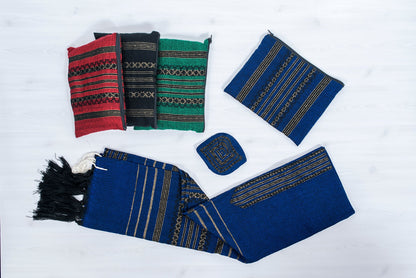 Hagar - Wool Tallit - Black and Gold Design on Blue