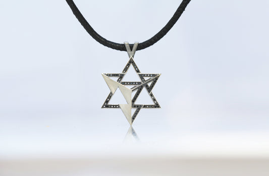 Merkavah Pendant set with Black Colored Diamond (Bleached) - Chaya & Raphael's Galleries
