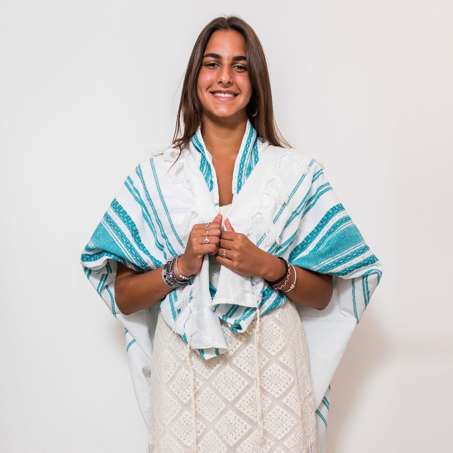 Samuel - Wool Tallit  - Turquoise and Silver