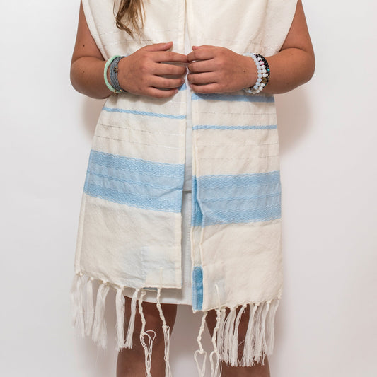 Adam - Wool Tallit - Baby Blue