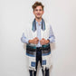 Elegant Gabrieli tallit - Turquoise on White
