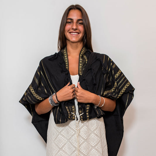 Hagar - Wool Tallit - Gold on Black