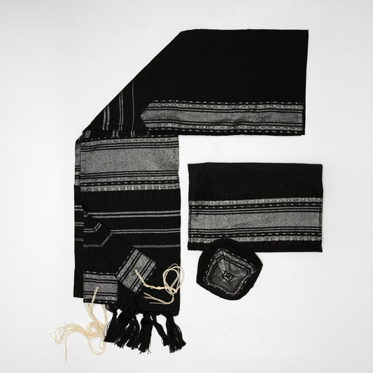 Samuel - Silk Tallit - Silver on Black